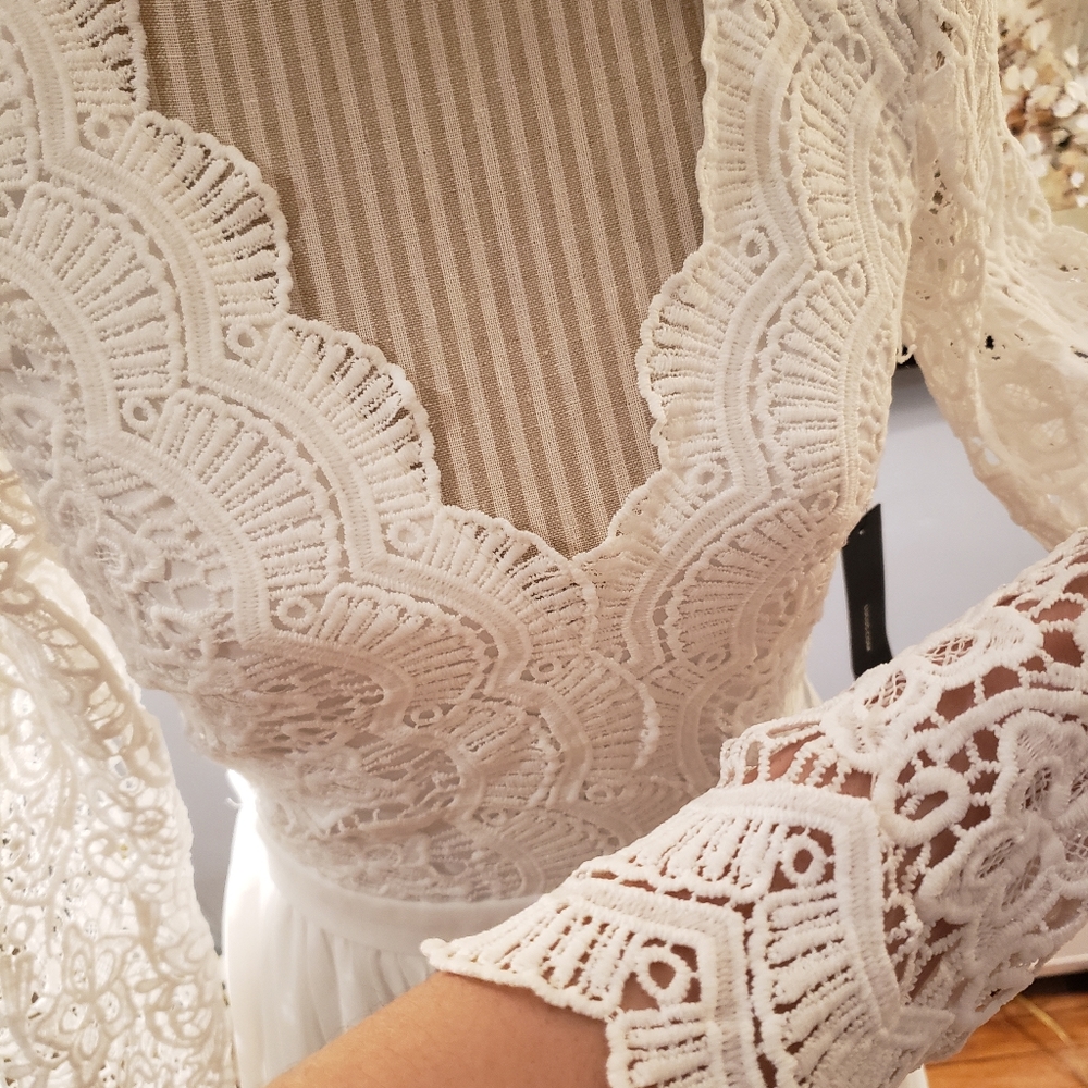 Never worn, White long sleeve lace maxi dress